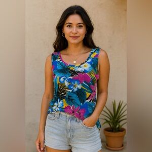 Vintage Spencer Jeremy Silk Tropical Floral Tank Top Resort Beach‎ Island Wear 4